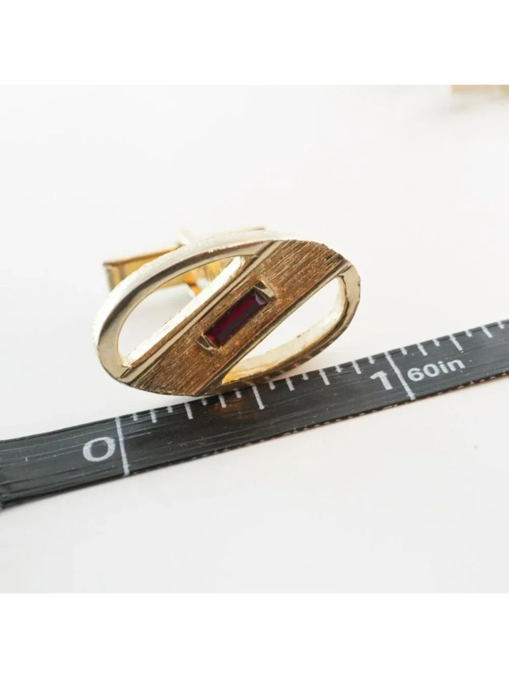 Vintage Swank Gold-Tone Oval Cufflinks With Red Rhinestone
